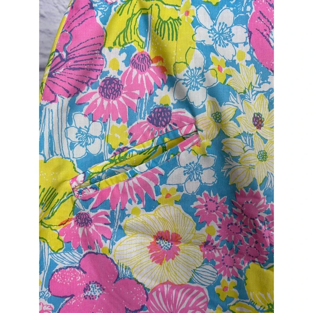 The Lilly Pulitzer Vintage 70s Floral Print Mini Skirt Pink Yellow Blue Colorful